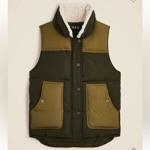 J. Crew Colorblock Puffer Vest with PrimaLoft® S Small Olive Multi